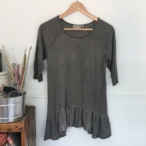 Distressed grey ruffle tee